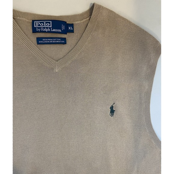 Ralph Lauren Other - VINTAGE POLO RALPH LAUREN SWEATER VEST MENS XL TAN  V-NECK 100% PIMA COTTON EUC
